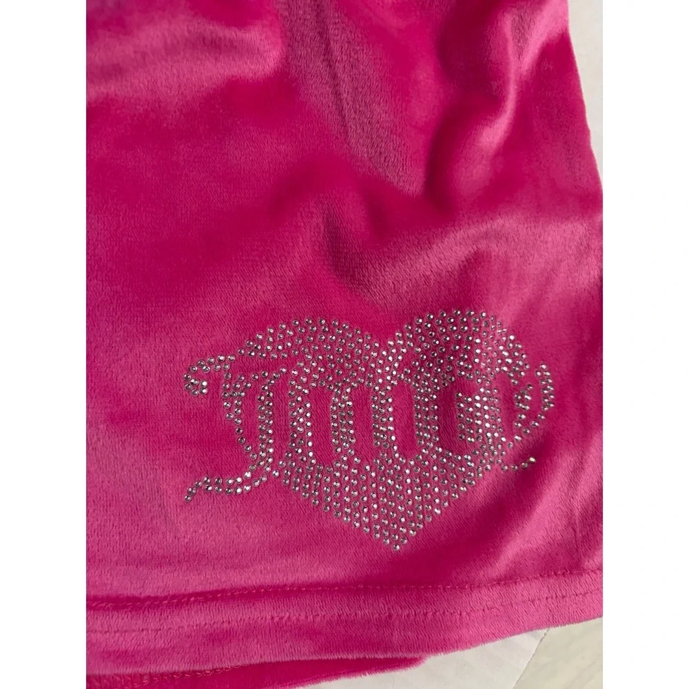 Juicy Couture Womens Hot Pink Velour Rhinestone Heart Pajama Lounge Set‎ Small